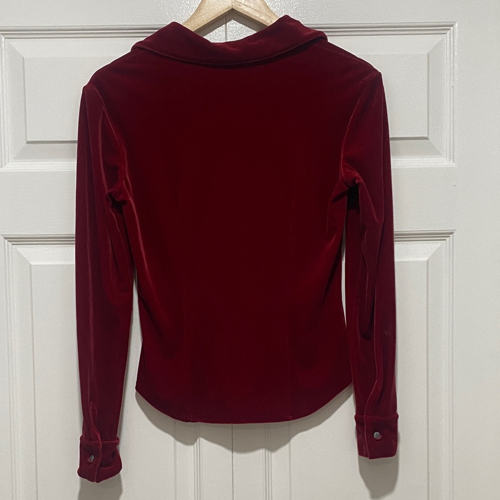 Ann Taylor Deep Red Velvet Button Down Shirt - Picture 3 of 4